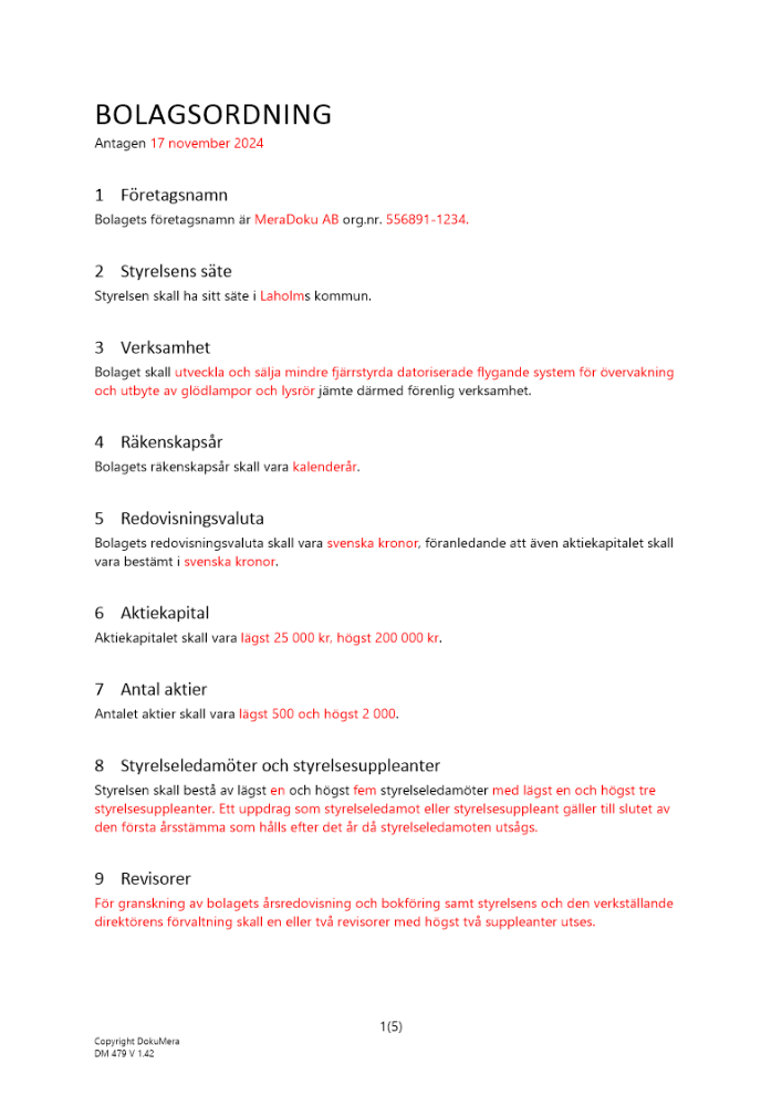 Bolagsordning privat röstvärde 2024