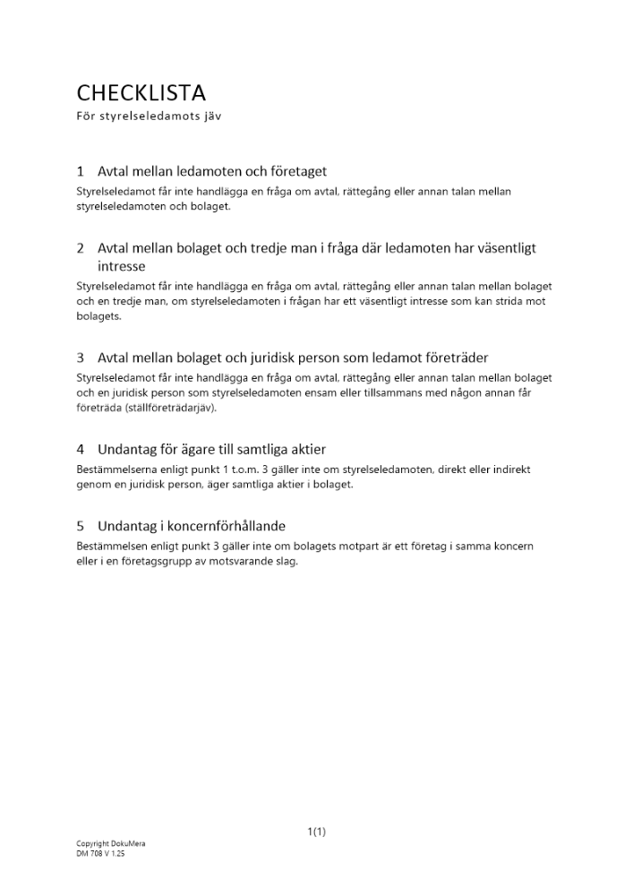 Checklista styrelseledamots jäv 2024