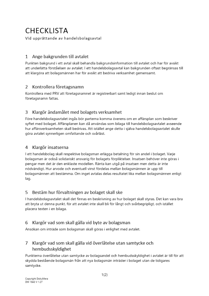 Checklista handelsbolagsavtal