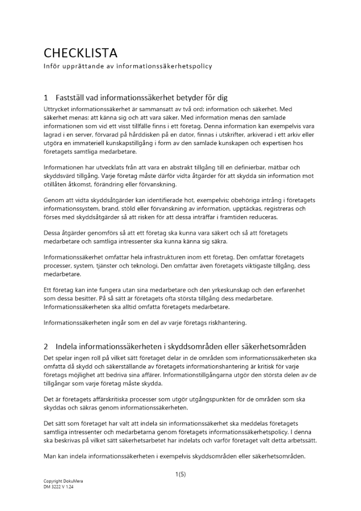 Checklista informationssäkerhetspolicy