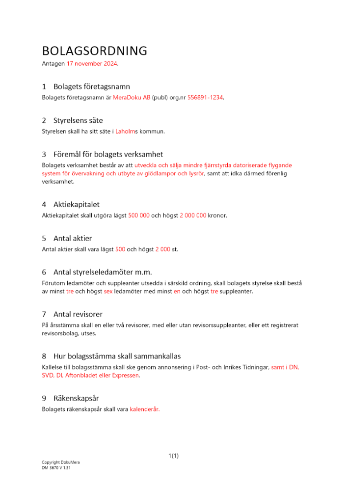 Bolagsordning - Publikt utan inskränkningar 2024