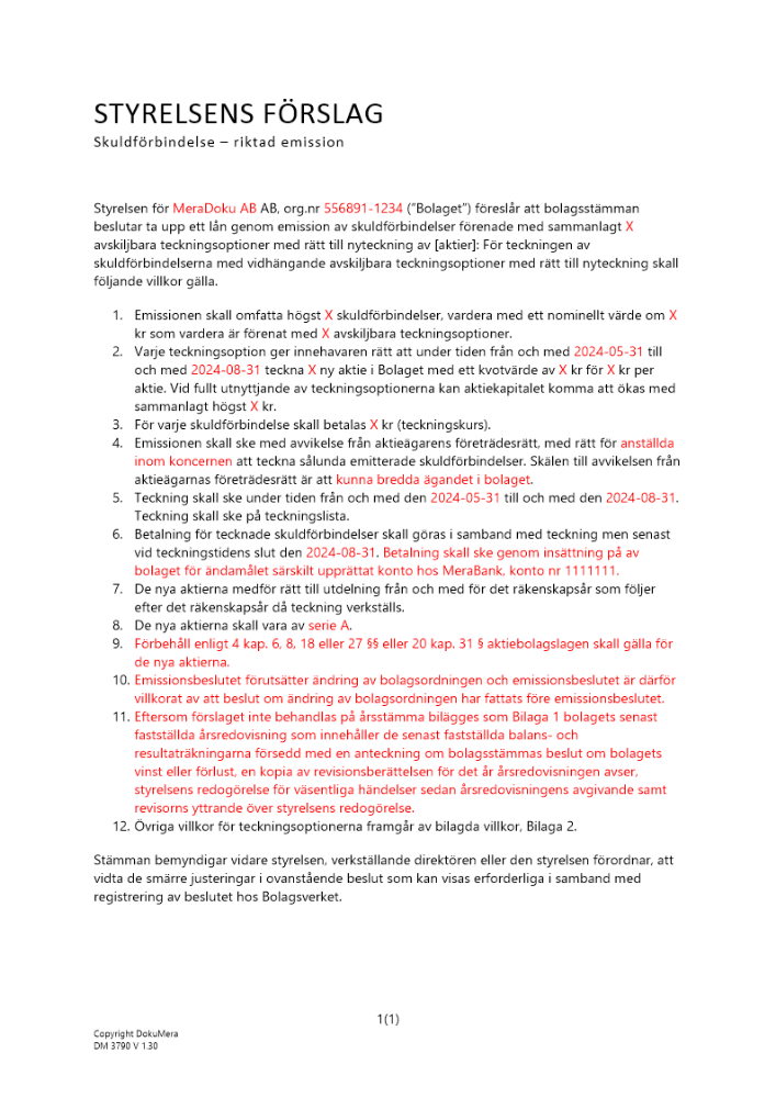 Riktad emission (kontant) - Privat ej avstämningsbolag 2024