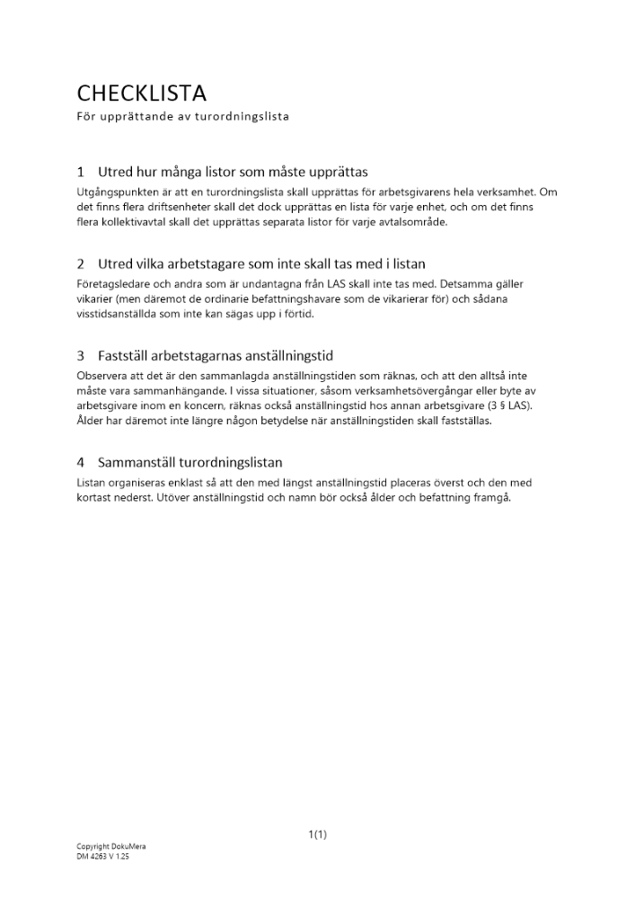 Checklista för turordningslista