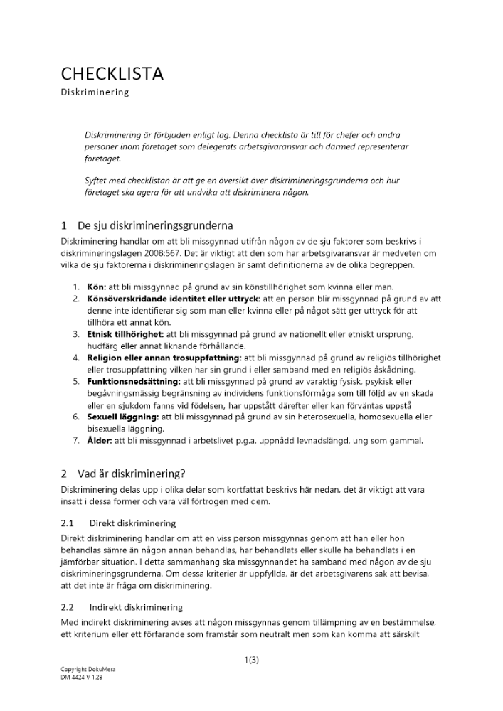 Checklista undvika diskriminering 2024