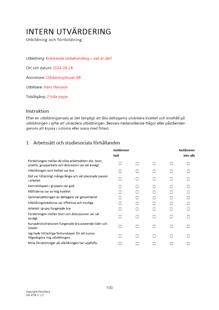 Intern utvärdering av utbildning och fortbildning