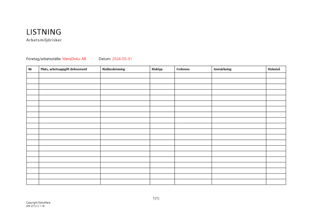 Listning av arbetsmiljörisker