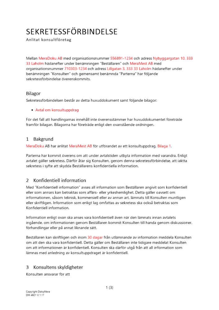 Sekretessförbindelse - Anlitat konsultföretag 2024