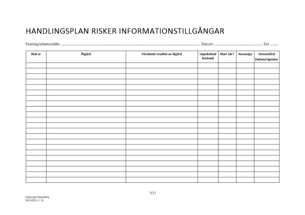 Handlingsplan risker informationstillgångar