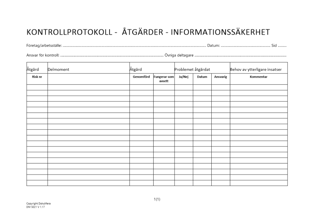 Kontrollprotokoll - åtgärder - informationssäkerhet 2024