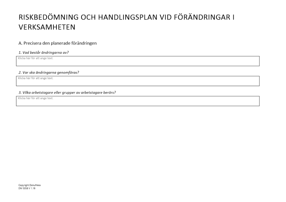 Riskbedömning och handlingsplan vid förändringar i verksamheten 2024