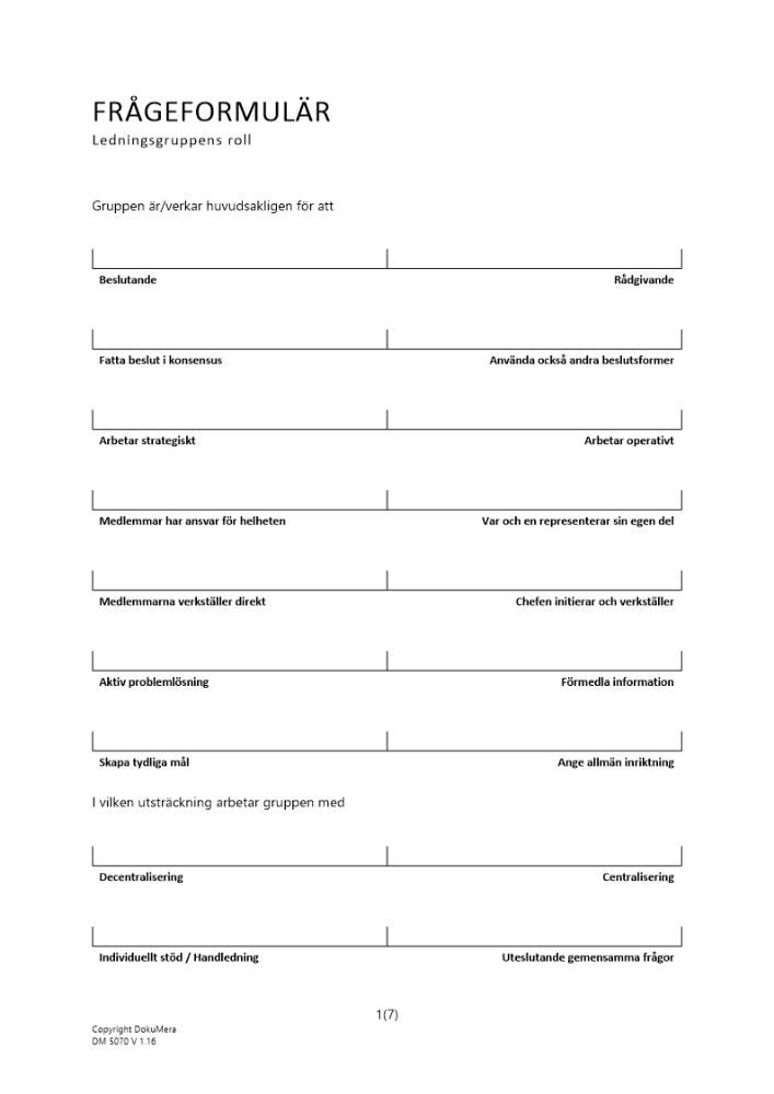 Frågeformulär - ledningsgruppens roll