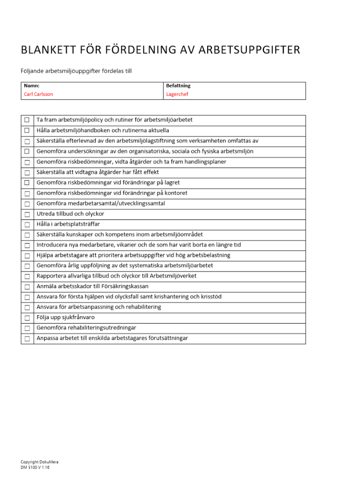 Blankett för fördelning av arbetsmiljöuppgifter 2024