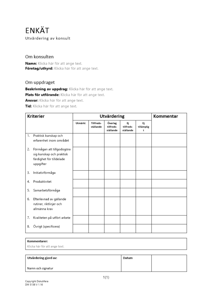 Enkät - utvärdering av konsult