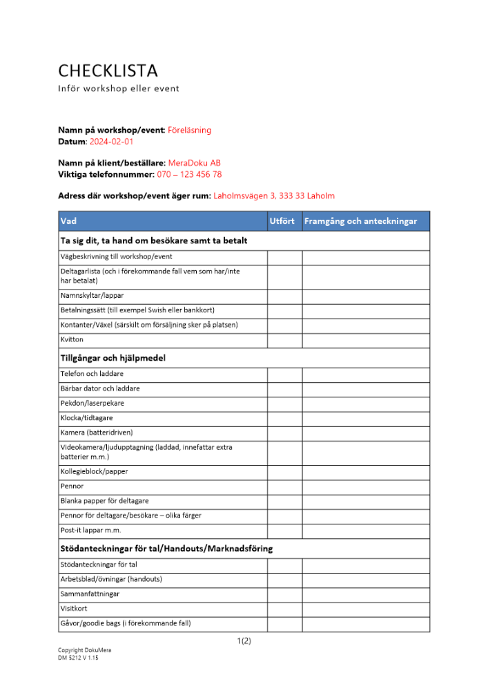 Checklista inför workshop eller event 2024