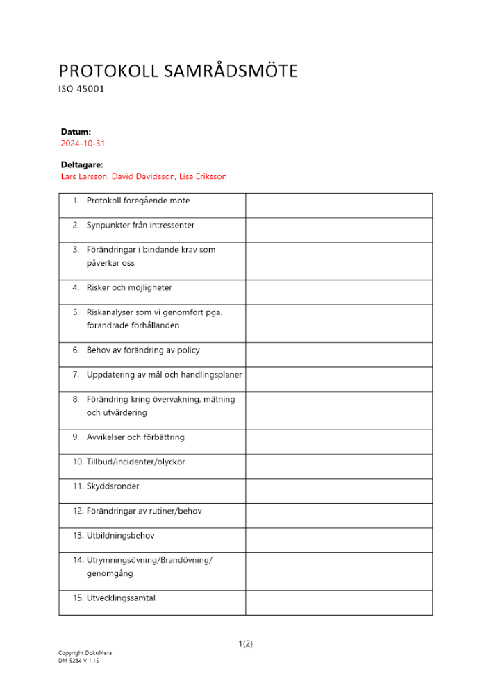 Protokoll samrådsmöte ISO 45001 2024