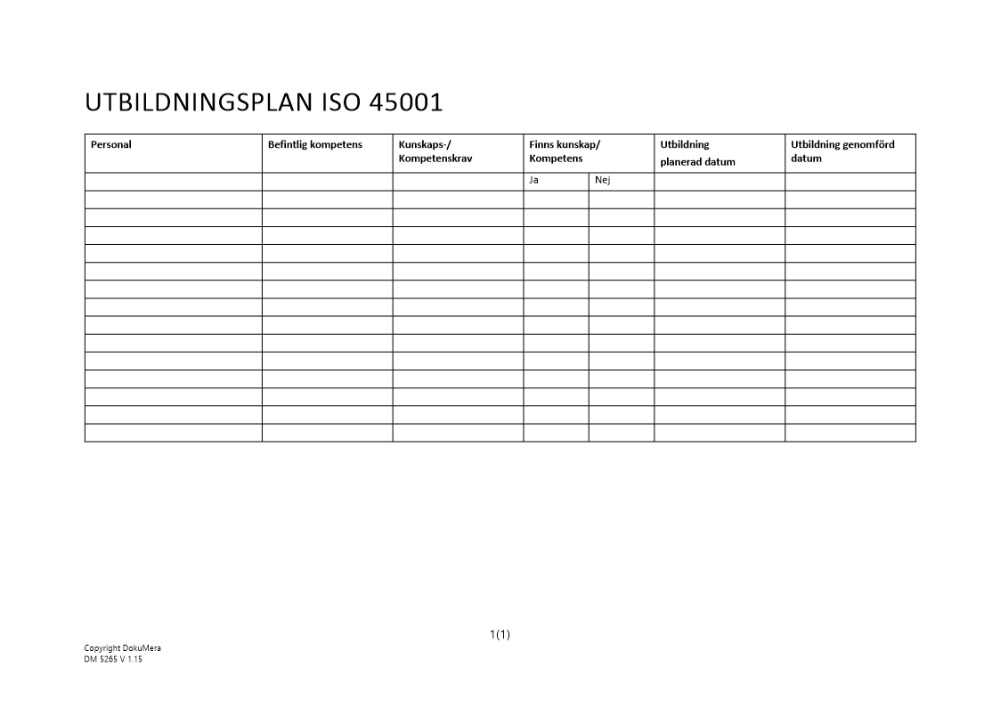 Utbildningsplan ISO 45001 2024