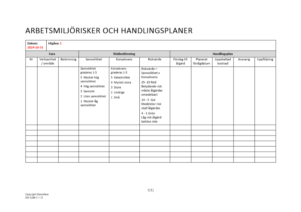 Handlingsplan för arbetsmiljörisker ISO 45001