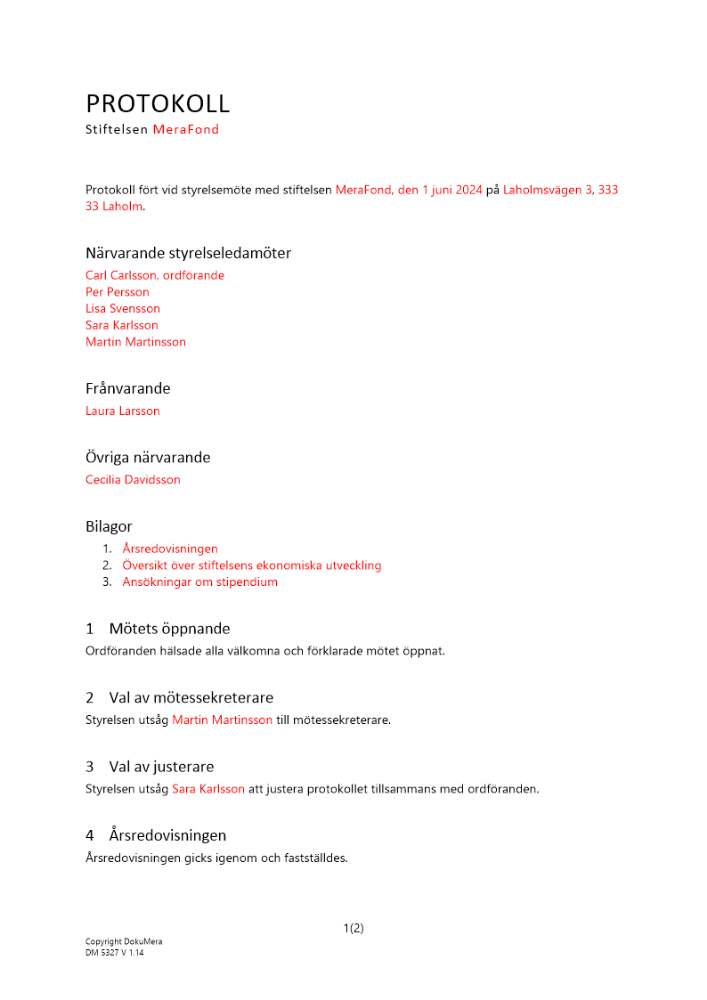 Protokoll styrelsemöte - stiftelse
