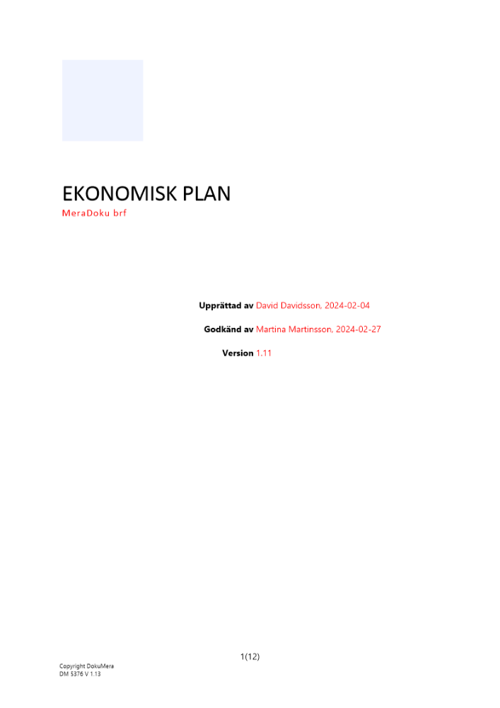 Ekonomisk plan för brf 2024