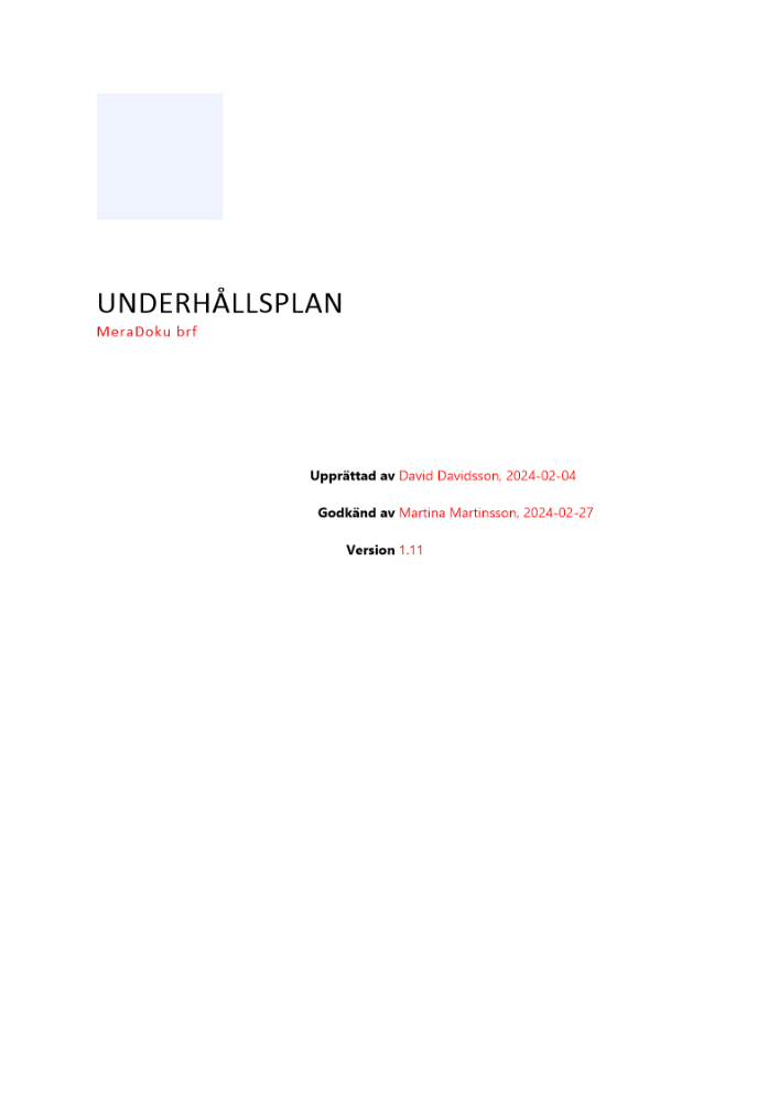 Underhållsplan brf  2024