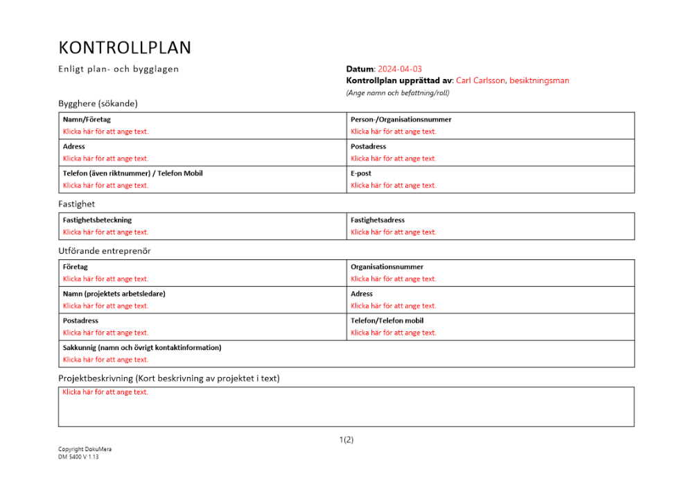 Kontrollplan enligt plan- och bygglagen