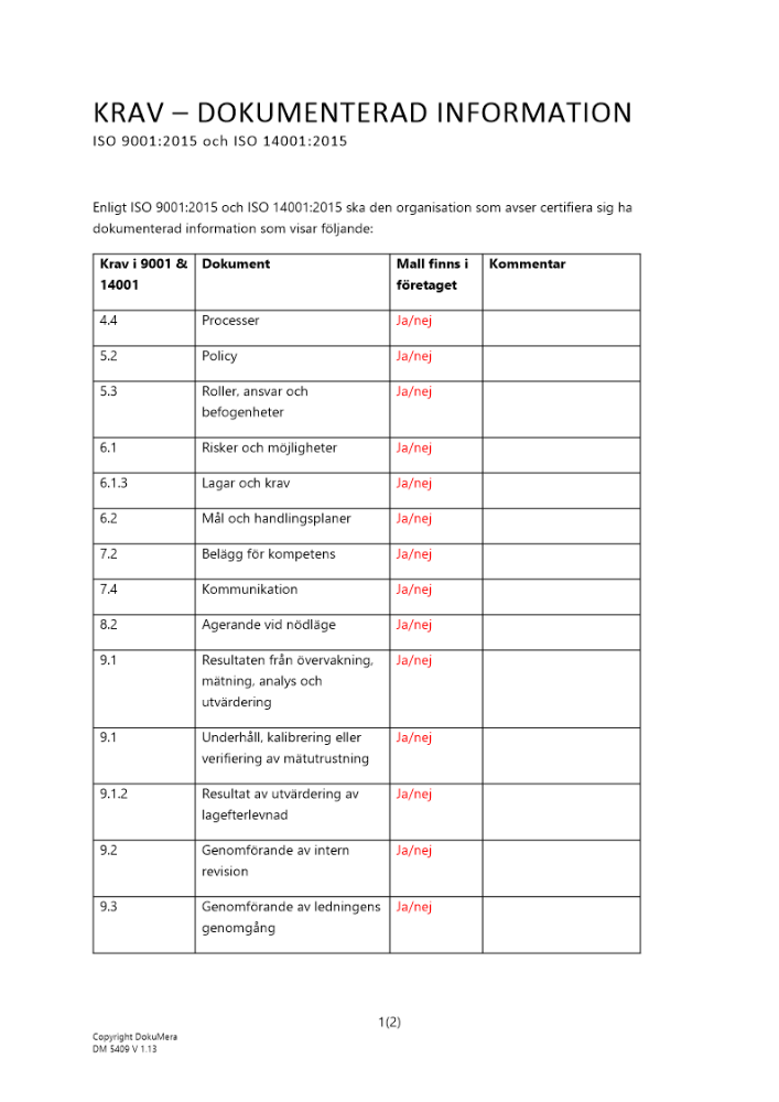 Krav på dokumenterad information - ISO 9001 och ISO 14001 2024