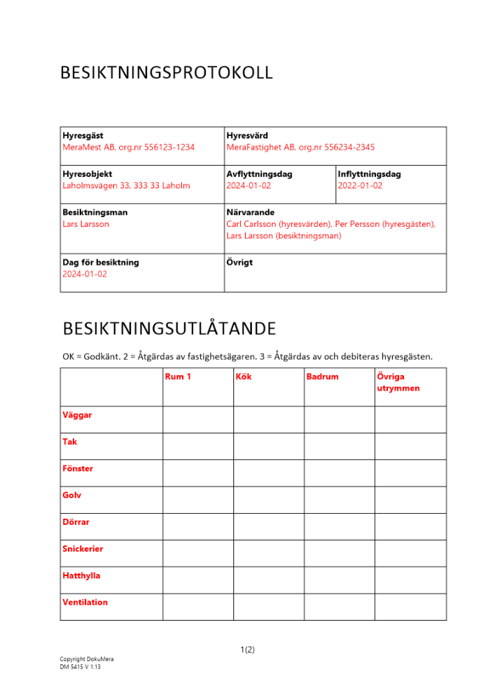 Besiktningsprotokoll lokal 2024