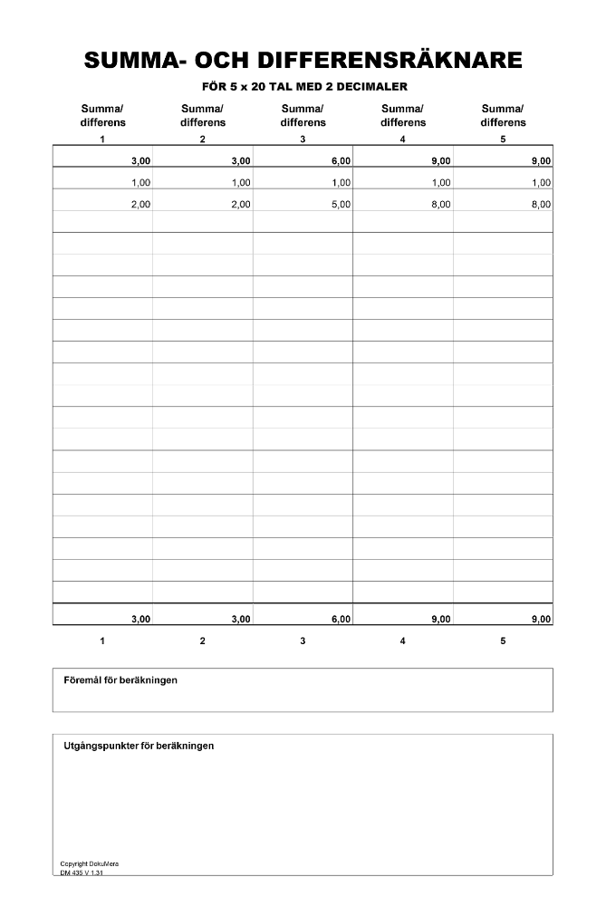 Summa- och differensräknare - för 5 x 20 tal
