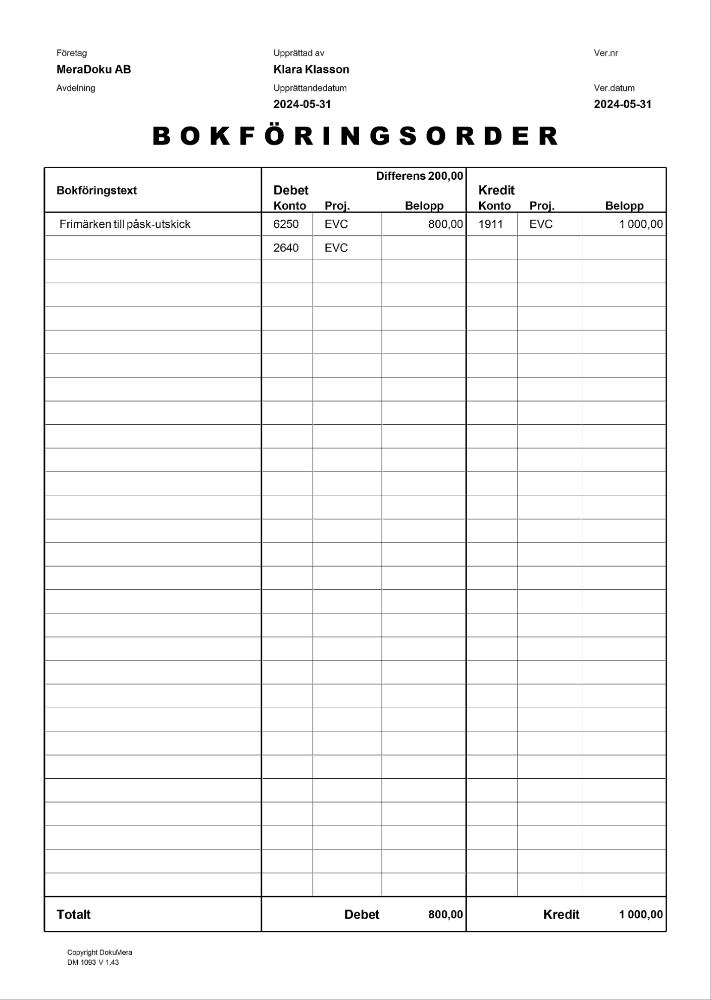 Bokföringsorder 1 sida 2 dimensioner 2024