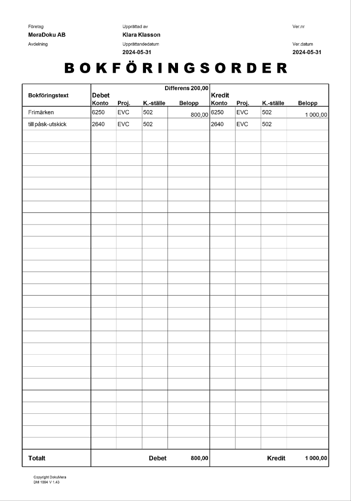 Bokföringsorder 1 sida 3 dimensioner 2024