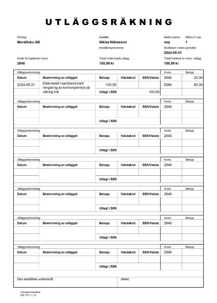 Utläggsräkning 2024