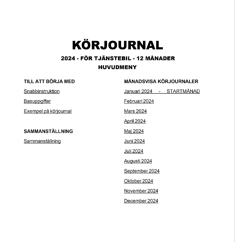 Körjournal tjänstebil 12 mån