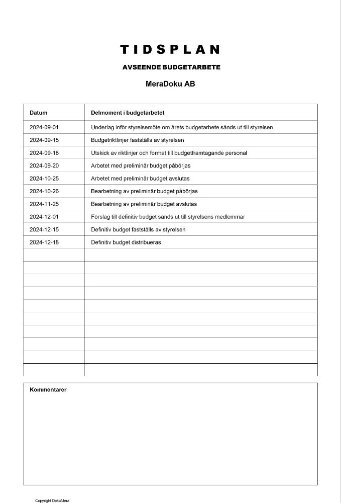 Tidsplan budgetarbete 2024