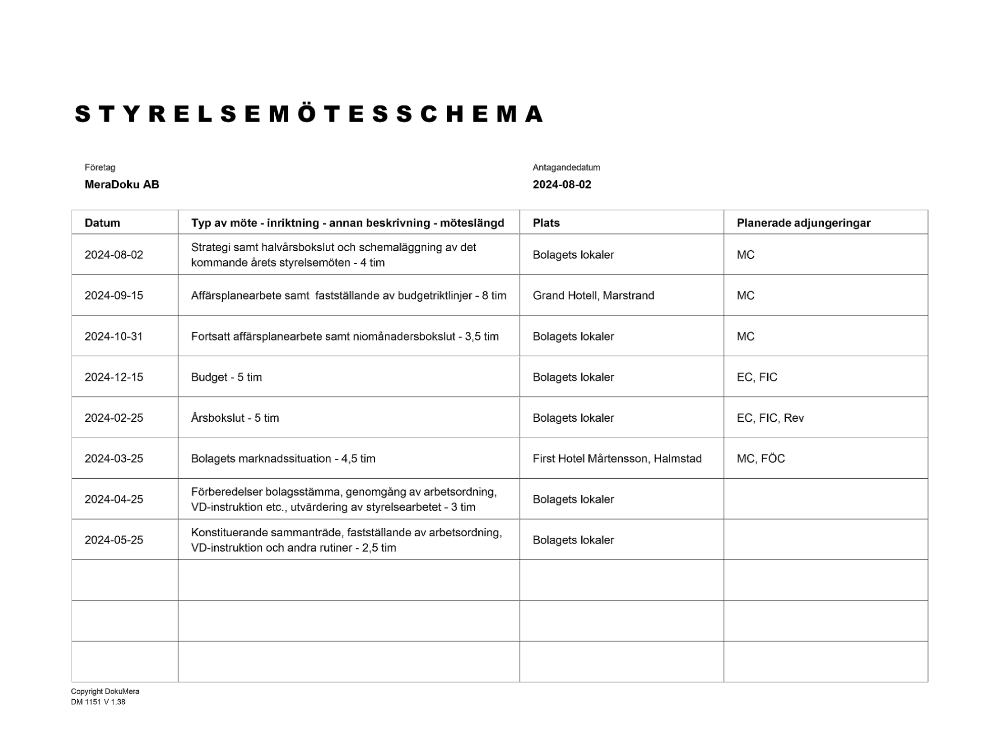 Styrelsemötesschema 2024