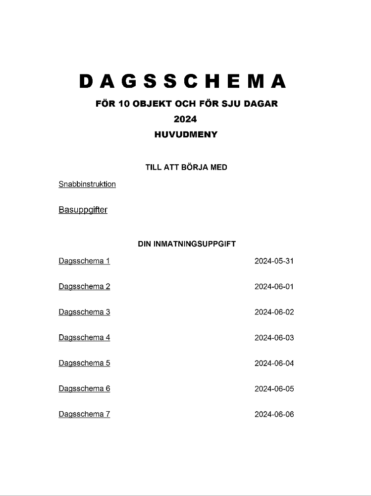 Dagsschema 10 objekt 7 dagar