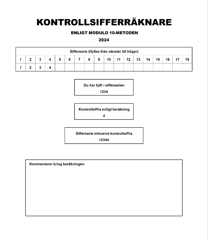 Kontrollsifferräknare Modulo 10 2024