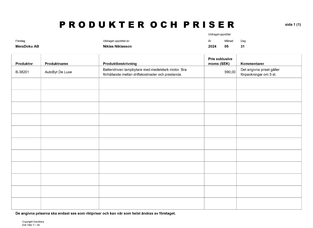 Produkter och priser 2024