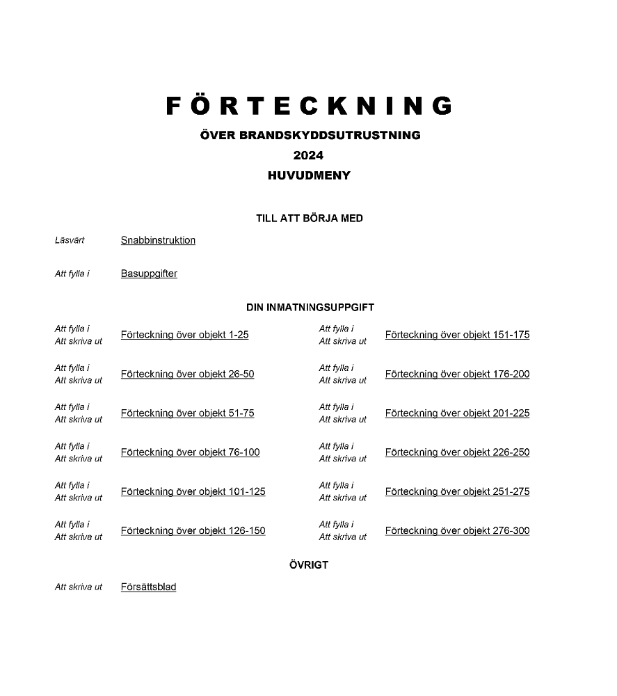 Förteckning brandskyddsutrustning