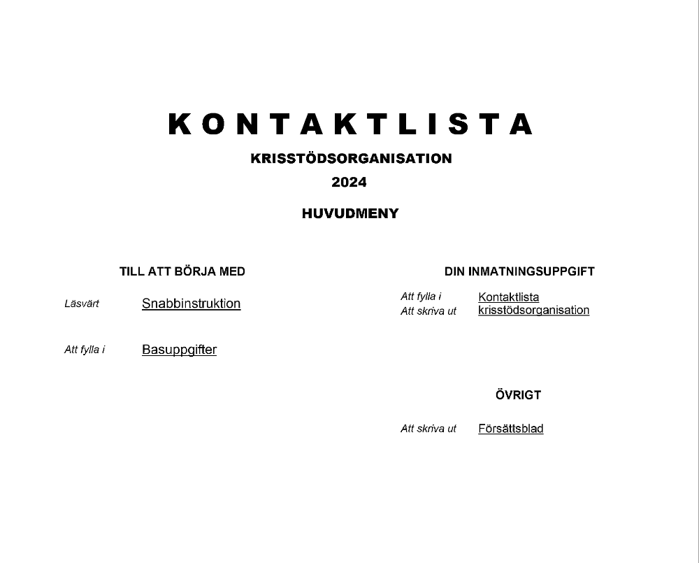 Kontaktlista krisstödsorganisation 2024