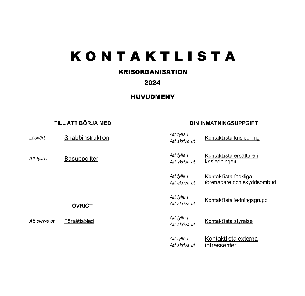 Kontaktlista krisorganisation