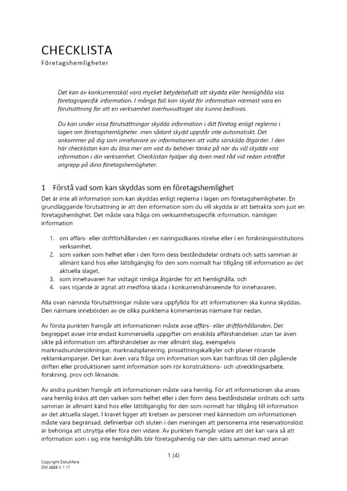 Checklista – Företagshemlighet 2024