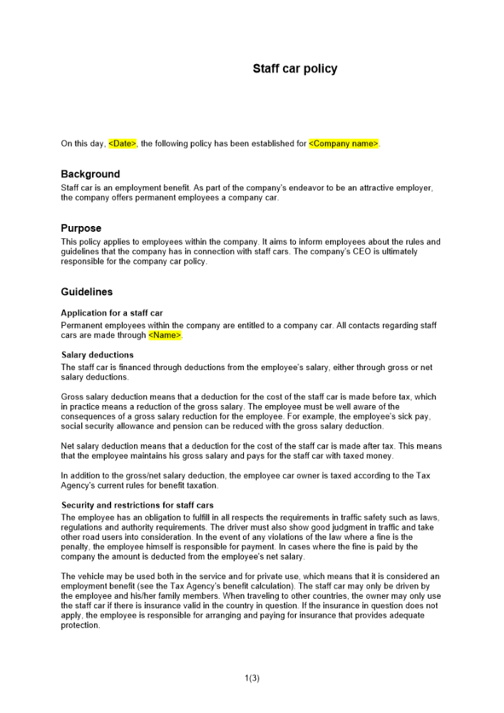 Personalbilspolicy Engelsk