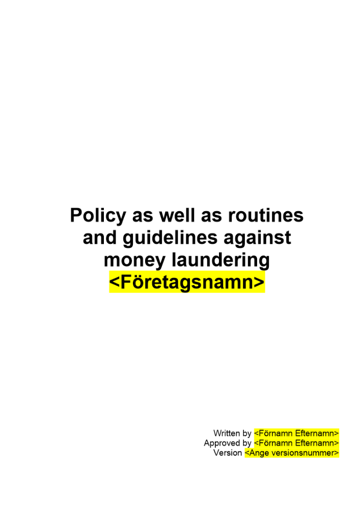 Policy samt rutiner och riktlinjer mot penningtvätt Engelsk