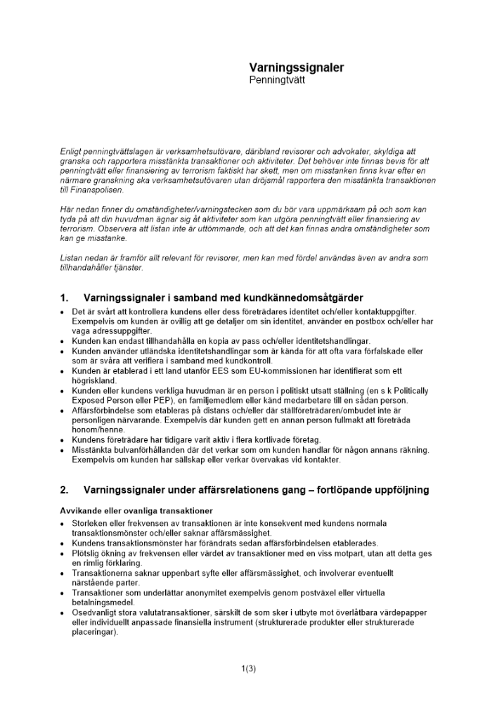 Varningssignaler penningtvätt