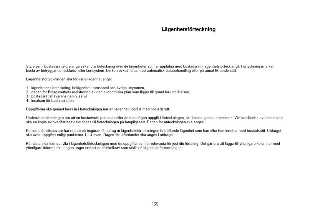 Lägenhetsförteckning