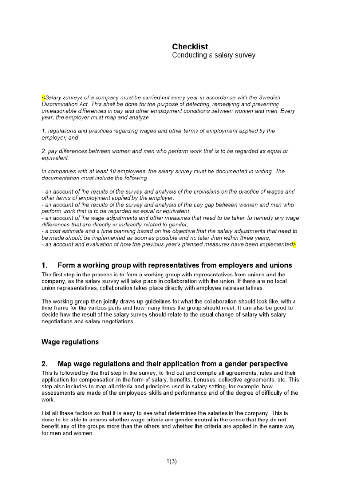 Checklista lönekartläggning Engelsk
