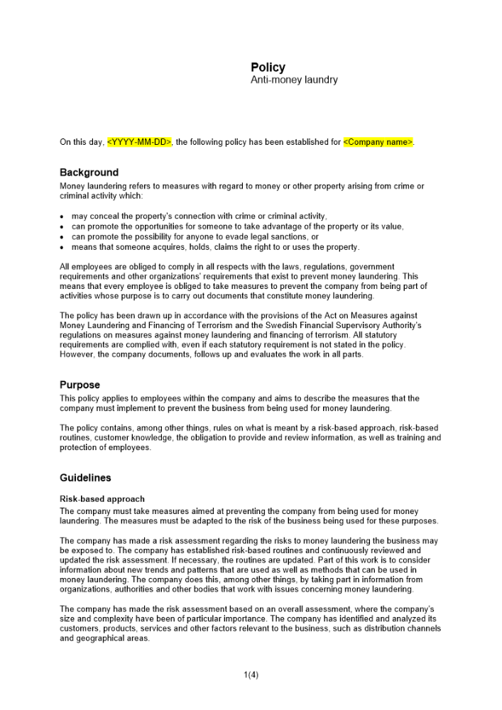 Policy mot penningtvätt Engelsk