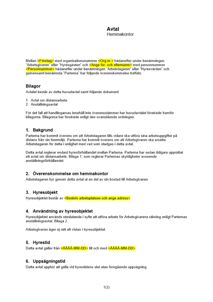 Avtal för hemmakontor