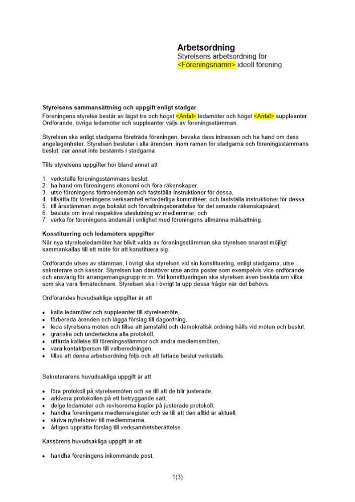 Arbetsordning för styrelsen ideell förening