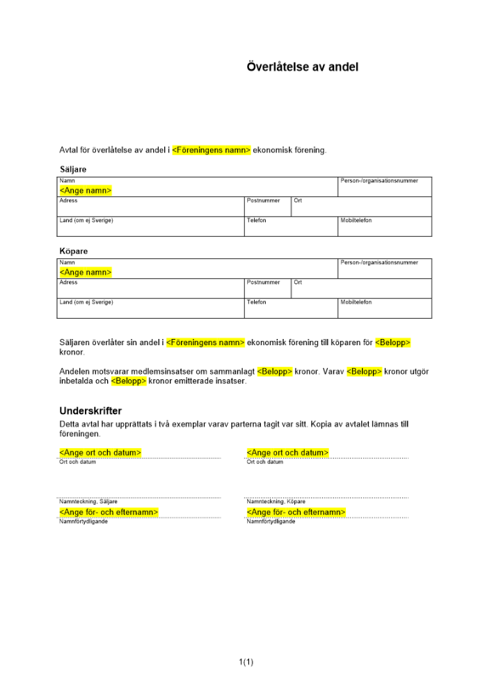 Överlåtelse av andel i ekonomisk förening